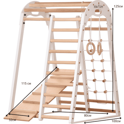 Trójkąt gimnastyczny DREWNIANY wspinaczkowy RINAGYM – sprzęt sportowy do ćwiczeń dla dzieci i dorosłych (2 BIAŁY)