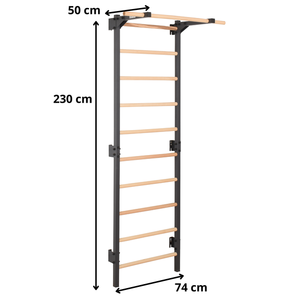 Metalowa drabinka gimnastyczna STEEL PURE z drążkiem – grafit | RINAGYM