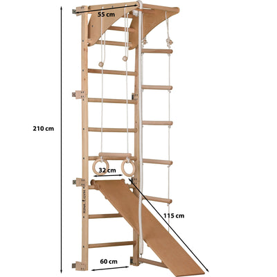 Eco Pine Slide wymiary – drewniany zestaw gimnastyczny, wymiary i schemat montażu