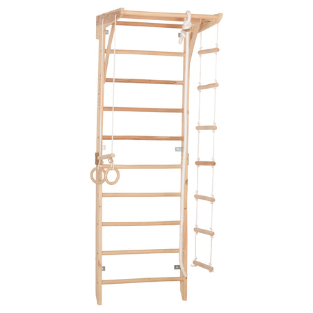 Drewniana drabinka gimnastyczna Rinagym – Domowy zestaw sportowy dla dzieci i dorosłych | Stały drążek, lina, kółka Kinder2