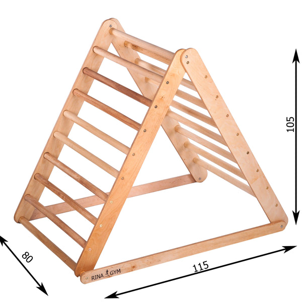 Drabinka gimnastyczna Rinagym – Domowy sprzęt sportowy dla dzieci i dorosłych | Konstrukcja z dwóch drabinek | Drewniany trójkąt z zjeżdżalnią (trójkąt 115 naturalny ze zjeżdżalnią)