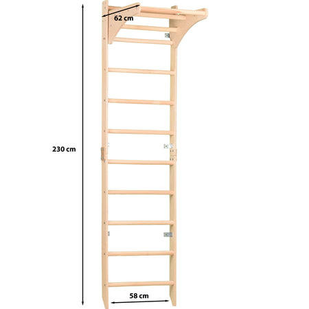 Drewniana drabinka gimnastyczna SPR C Pure – Regulowany drążek | Domowy sprzęt sportowy dla całej rodziny