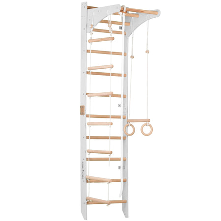 Drabinka gimnastyczna SPR C Biała – Sprzęt sportowy dla całej rodziny | Regulowany drążek i lina gimnastyczna