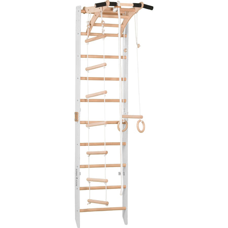 Drabinka gimnastyczna SPR A Biała – Sprzęt sportowy dla całej rodziny | Regulowany drążek i lina gimnastyczna