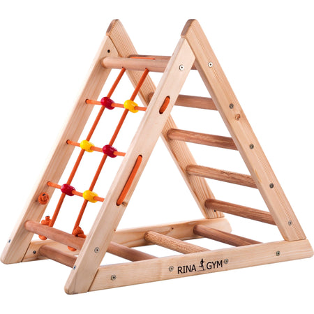 Kletterdreieck für Kinder -Klettergerüst aus Holz - Leiter, Spielnetz - IndoorSpielplatz, Spielturm, Kletterturm für Kinder - Hält bis zu 60kg Gewicht - RINAGYM GmbH