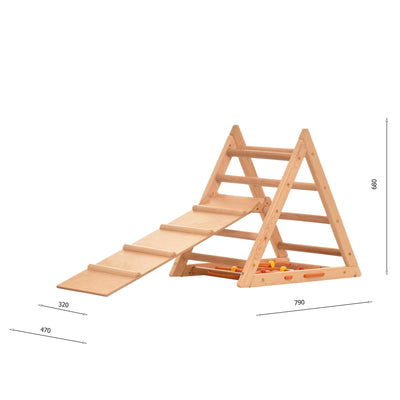Kletterdreieck für Kinder - Klettergerüst aus Holz - Leiter, doppelseitige Rutsche, Spielnetz - Indoor-Spielplatz, Spielturm, Kletterturm für Kinder - RINAGYM GmbH