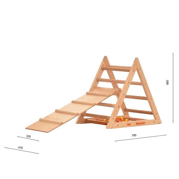 Kletterdreieck für Kinder - Klettergerüst aus Holz - Leiter, doppelseitige Rutsche, Spielnetz - Indoor-Spielplatz, Spielturm, Kletterturm für Kinder - RINAGYM GmbH