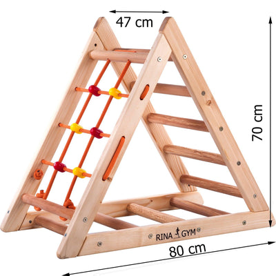 Kletterdreieck für Kinder -Klettergerüst aus Holz - Leiter, Spielnetz - IndoorSpielplatz, Spielturm, Kletterturm für Kinder - Hält bis zu 60kg Gewicht - RINAGYM GmbH