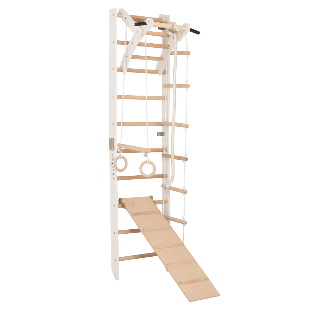 Drabinka gimnastyczna SPR A+slide  Biała – regulowany drążek | Zestaw sportowy dla całej rodziny