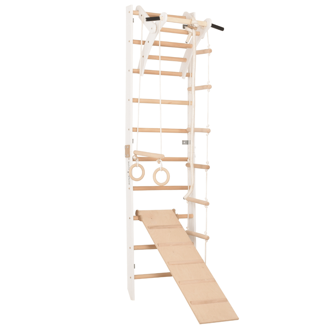 Drabinka gimnastyczna SPR A+slide  Biała – regulowany drążek | Zestaw sportowy dla całej rodziny