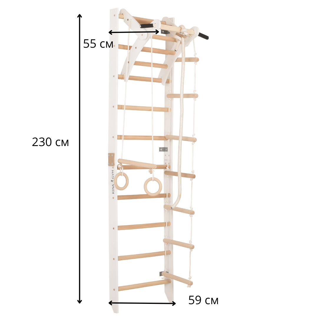 Drabinka gimnastyczna SPR A Biała – Sprzęt sportowy dla całej rodziny | Regulowany drążek i lina gimnastyczna
