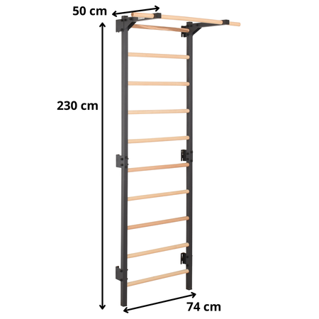 Metalowa drabinka gimnastyczna STEEL PURE z drążkiem – grafit | RINAGYM