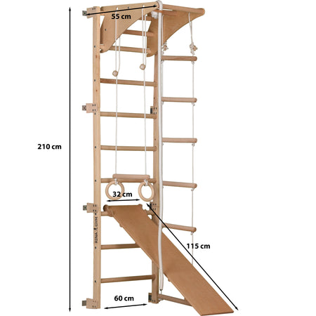 Drabinka gimnastyczna Eco-pine+slide – Zestaw sportowy dla dzieci i dorosłych | Deska gimnastyczna, lina i drabinka (Eco-pine+slide)