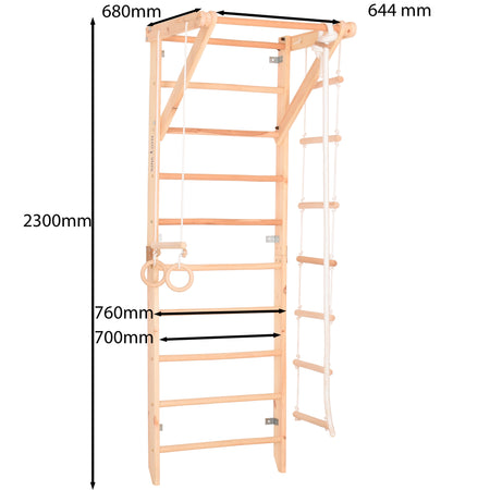 Drewniana drabinka gimnastyczna Rinagym – Domowy zestaw sportowy dla dzieci i dorosłych | Stały drążek, lina, kółka Sport 2