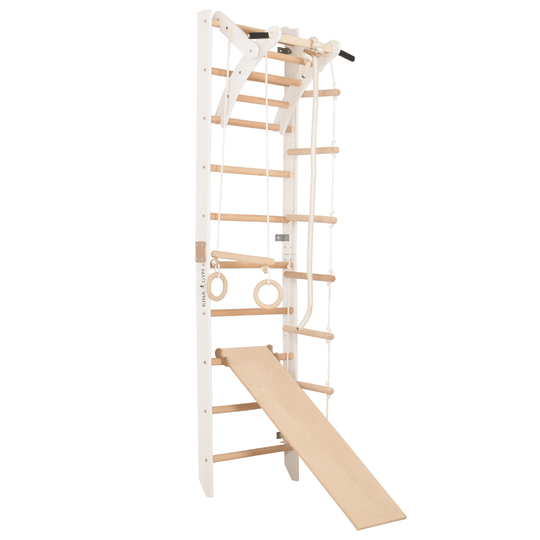 Drabinka gimnastyczna SPR A+slide  Biała – regulowany drążek | Zestaw sportowy dla całej rodziny