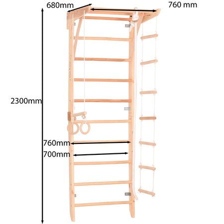 Drewniana drabinka gimnastyczna Rinagym – Domowy zestaw sportowy dla dzieci i dorosłych | Stały drążek, lina, kółka Kinder2