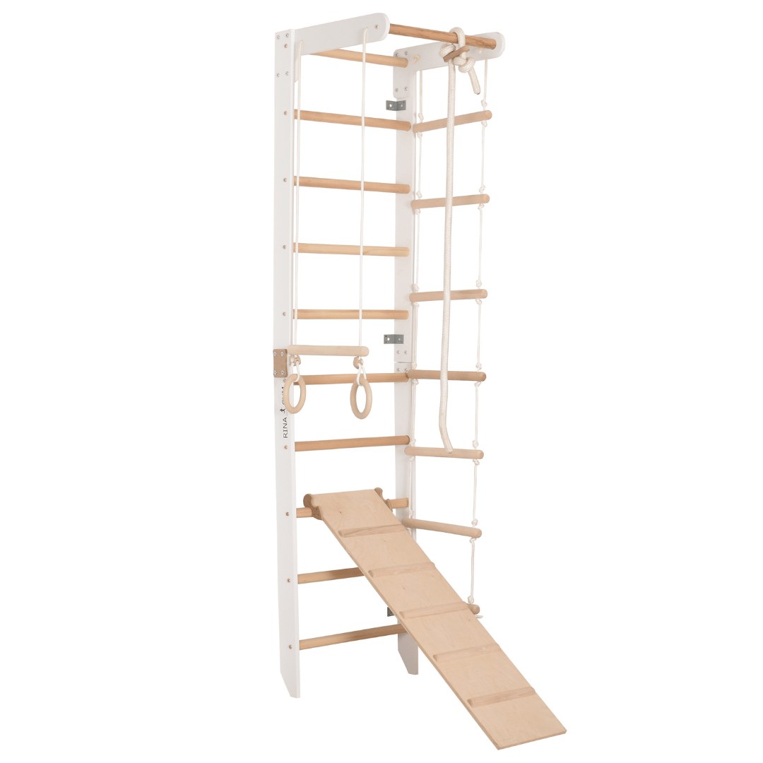 Drabinka gimnastyczna SPR B Biała – Zestaw sportowy do ćwiczeń dla całej rodziny | Drabinka, lina, kółka gimnastyczne (SPR B white)