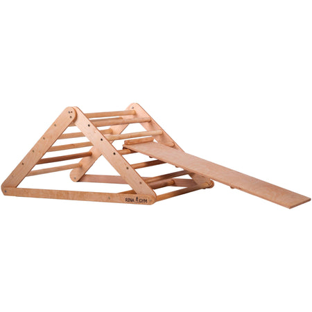 Drabinka gimnastyczna Rinagym – Domowy sprzęt sportowy dla dzieci i dorosłych | Konstrukcja z dwóch drabinek | Drewniany trójkąt z zjeżdżalnią (trójkąt 80 naturalny ze zjeżdżalnią)