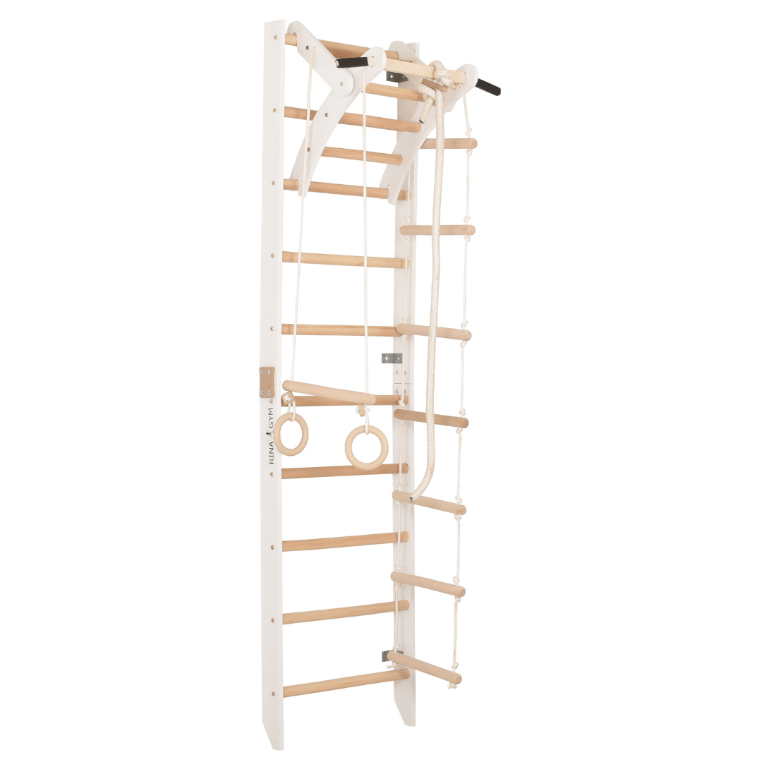 Drabinka gimnastyczna SPR A Biała – Sprzęt sportowy dla całej rodziny | Regulowany drążek i lina gimnastyczna