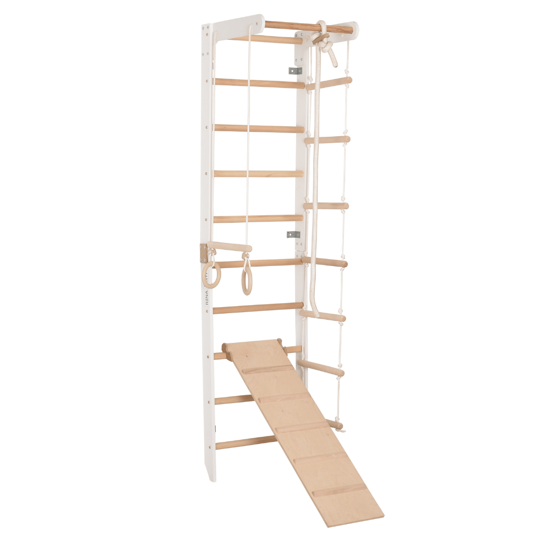 Drabinka gimnastyczna SPR B Biała – Zestaw sportowy do ćwiczeń dla całej rodziny | Drabinka, lina, kółka gimnastyczne (SPR B white)