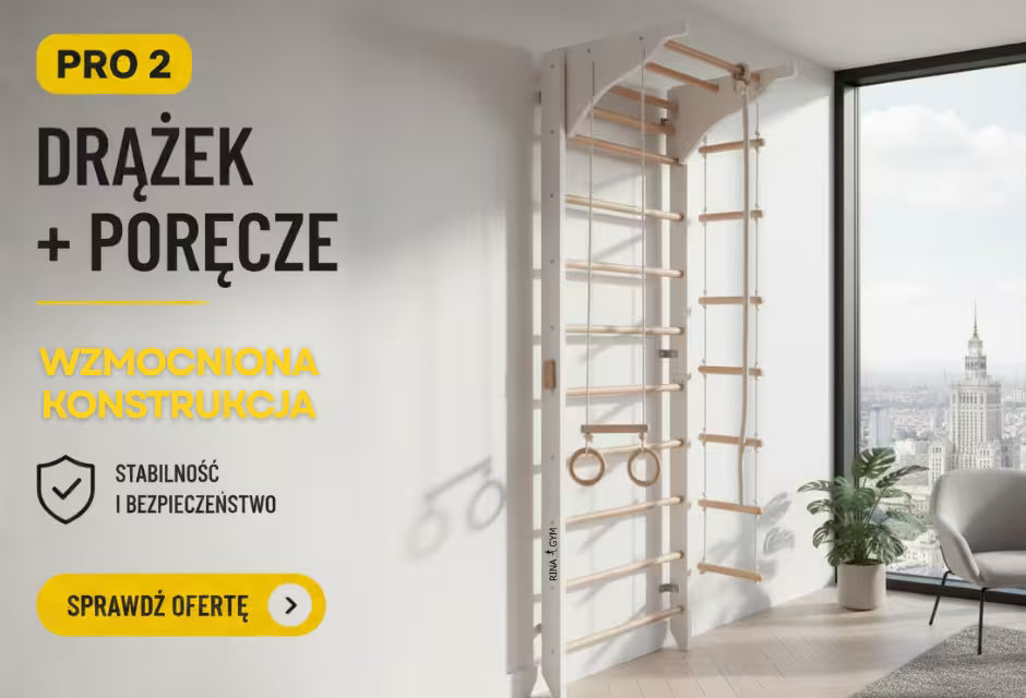Drabinka gimnastyczna PRO 2 z drążkiem i poręczami – wzmocniona konstrukcja RINAGYM