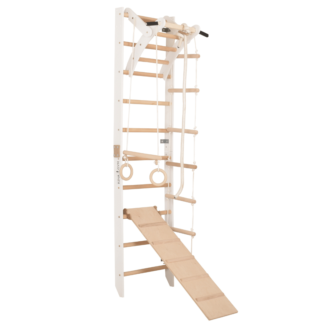 Drabinka gimnastyczna SPR A+slide  Biała – regulowany drążek | Zestaw sportowy dla całej rodziny