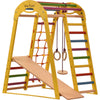 Kletterdreieck Indoor-Spielplatz aus Holz für Kinder - Kletternetz, schwedische Leiter, Ringe, Rutsche - Ideal für 1 bis 5 Jahre - Trägt - RINAGYM GmbH