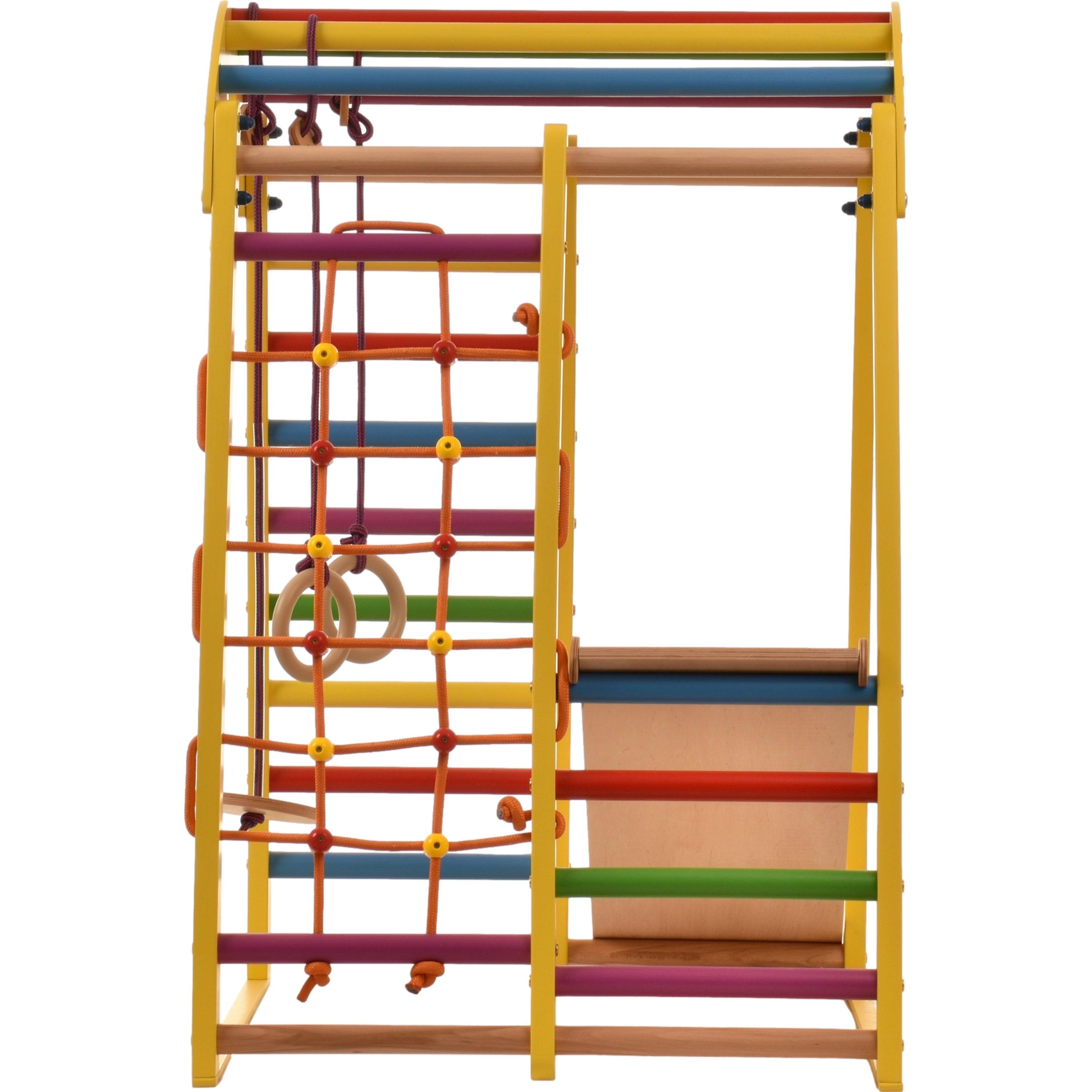 Kletterdreieck Indoor-Spielplatz aus Holz für Kinder - Kletternetz, schwedische Leiter, Ringe, Rutsche - Ideal für 1 bis 5 Jahre - Trägt - RINAGYM GmbH