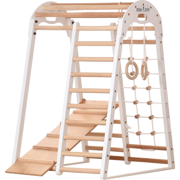 Trójkąt gimnastyczny DREWNIANY wspinaczkowy RINAGYM – sprzęt sportowy do ćwiczeń dla dzieci i dorosłych (2 BIAŁY)