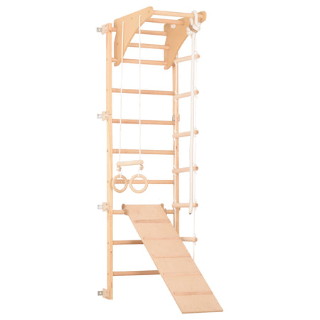 Zestaw sportowy Eco Pine Slide – drabinka gimnastyczna z deską, kółkami i liną | Rinagym
