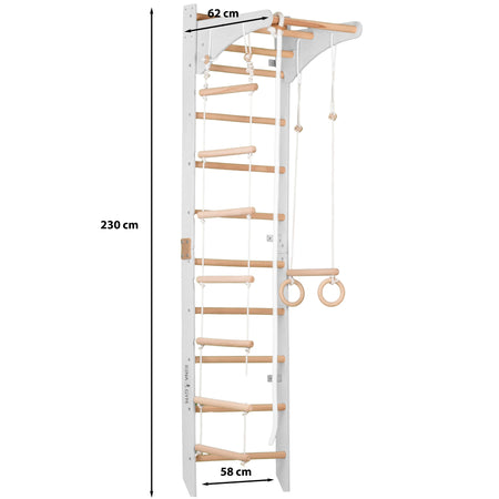 Drabinka gimnastyczna SPR C Biała – Sprzęt sportowy dla dzieci i dorosłych | Regulowany drążek i lina gimnastyczna