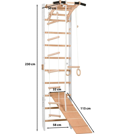 Drabinka gimnastyczna SPR A+slide  Biała – regulowany drążek | Zestaw sportowy dla dzieci i dorosłych