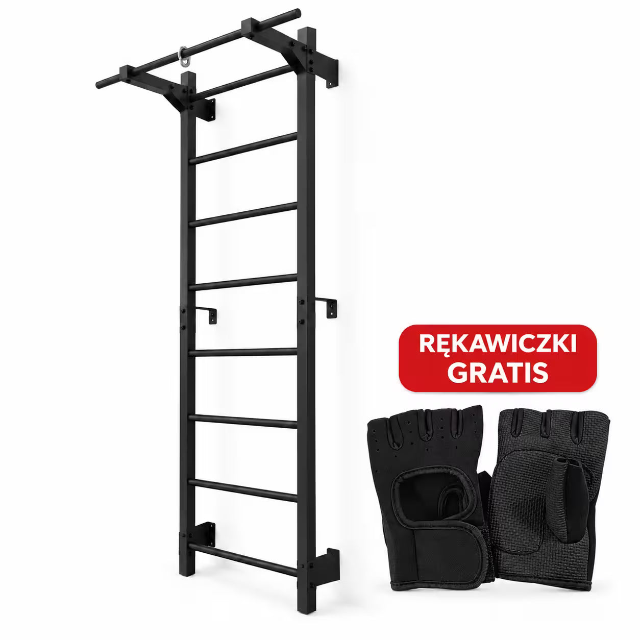 Metalowa drabinka gimnastyczna RINAGYM Steel M 213 cm czarna z drążkiem