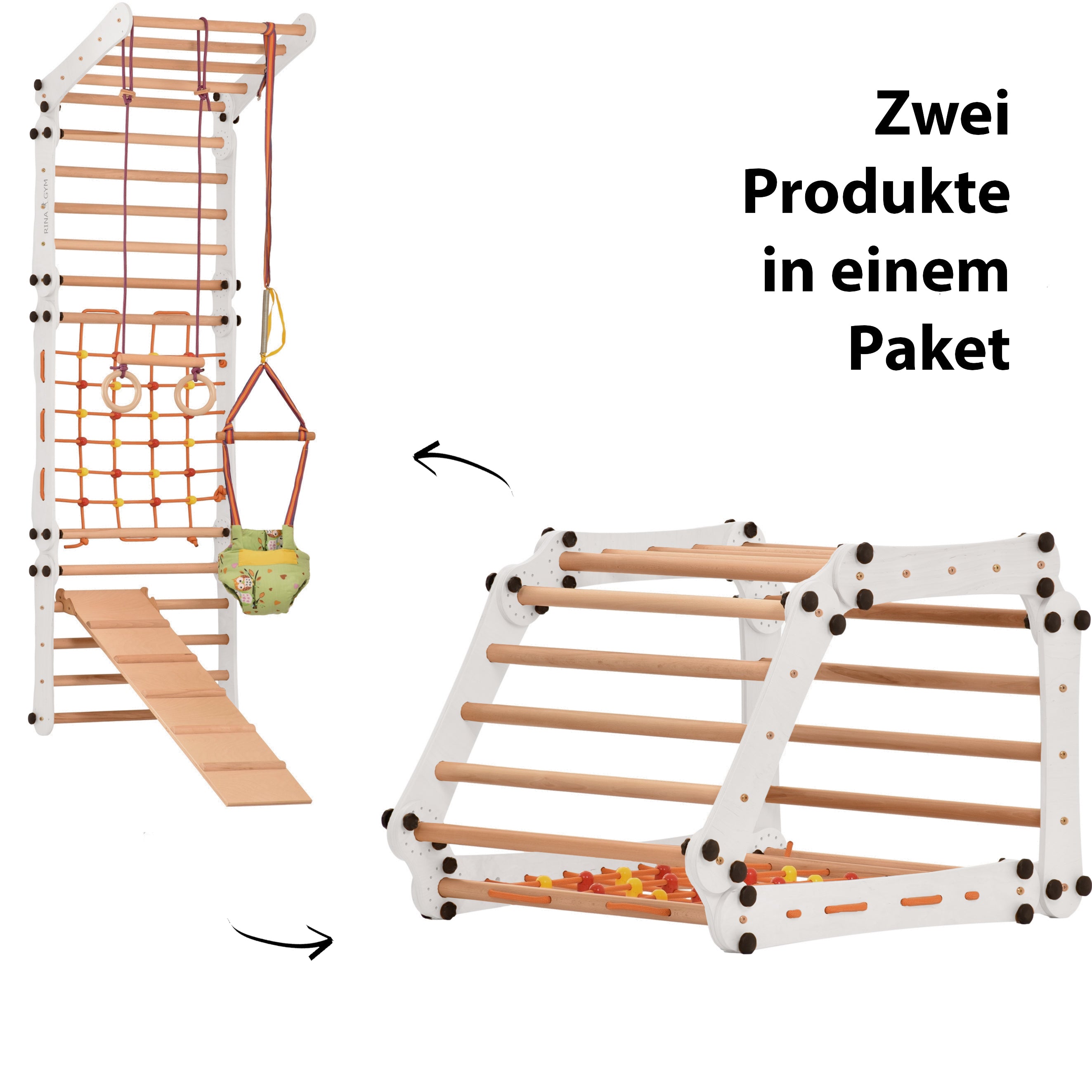 Drabinka gimnastyczna dla dzieci Rinagym 2 w 1 biała  5P5P7S5P+SLIDE-WHITE