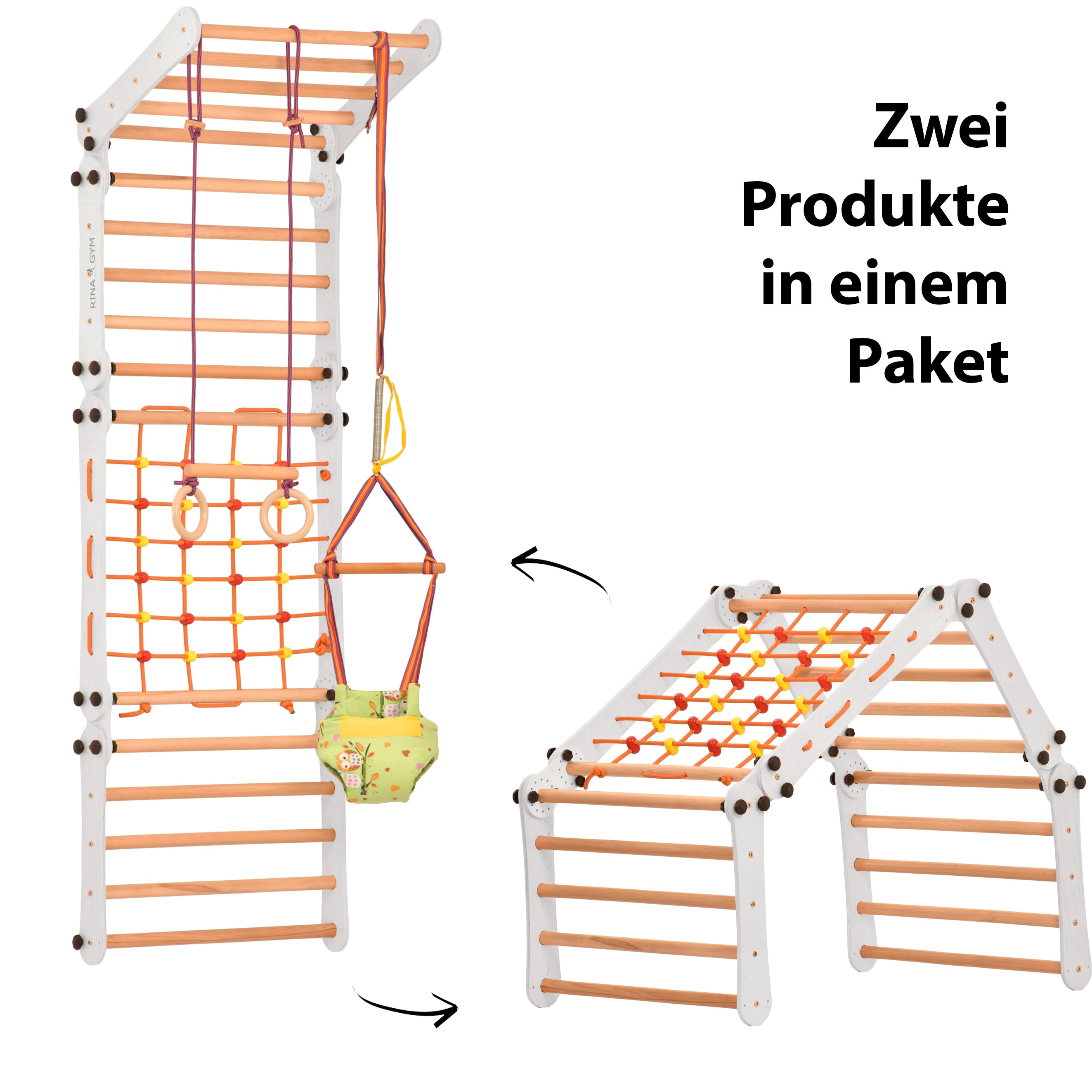 Drabinka gimnastyczna dla dzieci Rinagym 2 w 1 biała -  5P5P7S5P+WHITE